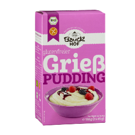 PREMIX, BUDINCĂ DIN GRIȘ, FĂRĂ GLUTEN, BAUCKHOF, 2X65G