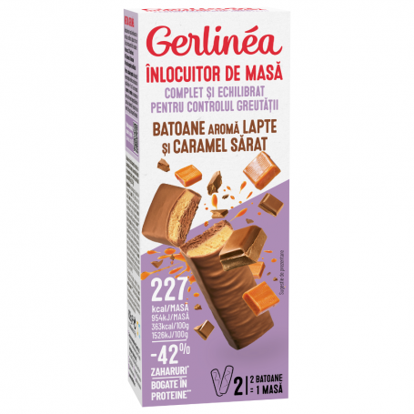 GERLINÉA MINIPACK BATOANE ÎNLOCUITOARE DE MASĂ - AROMĂ CARAMEL SĂRAT 62g (2x31g)