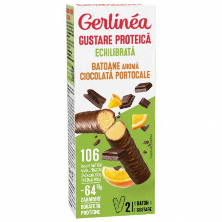 GERLINÉA MINIPACK BATOANE PROTEICE - AROMĂ CIOCOLATĂ - PORTOCALE 62g (2x31g)