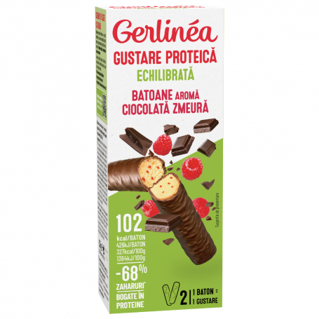 GERLINÉA MINIPACK BATOANE PROTEICE - AROMĂ CIOCOLATĂ - ZMEURĂ 62g (2x31g)