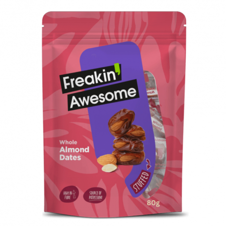 FREAKIN' AWESOME  - SNACK PREMIUM CURMALE UMPLUTE CU MIGDALE, 80G