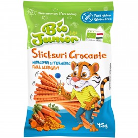 STICKSURI CROCANTE, MORCOVI SI TURMERIC, FĂRĂ GLUTEN, BIO JUNIOR, 45g